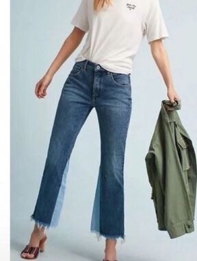 Pilcro Jeans Two-Tone Flare Frayed Hem Button Fly Jeans size 29